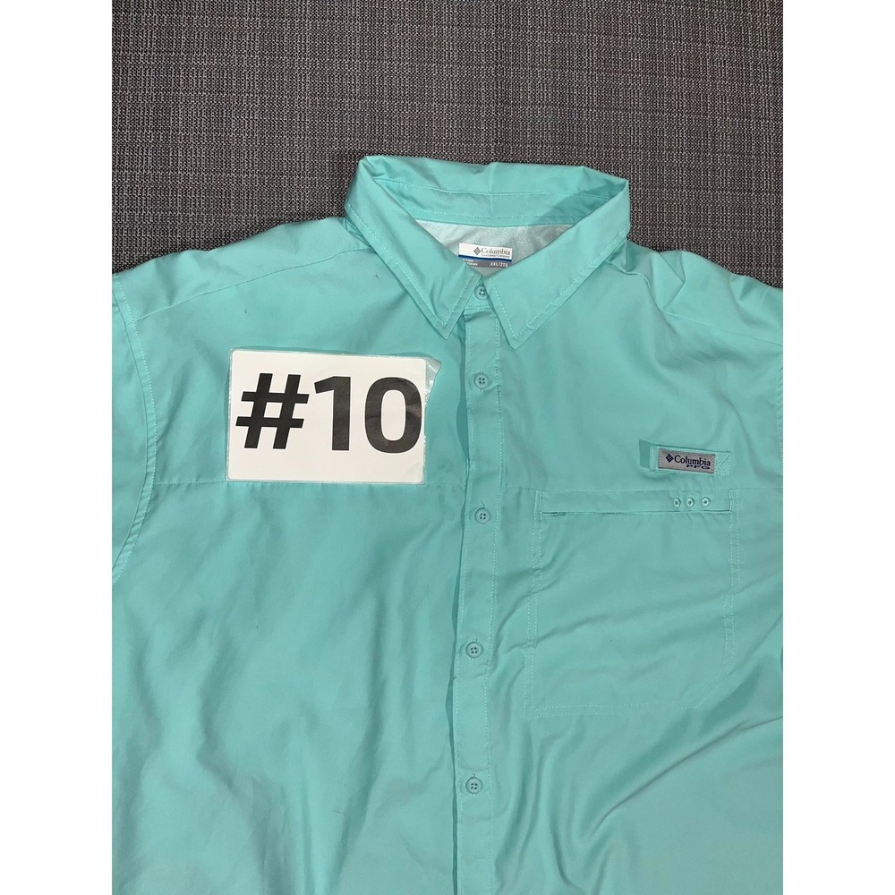 Columbia PFG Fishing Shirt Mens 2XL Aqua‎ Short Sleeve Spread Collar Button Up - Picture 14 of 14